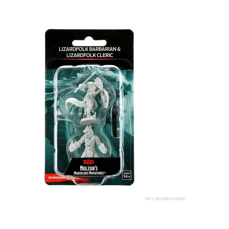 Wizkids - Dungeons and Dragons - Unpainted Miniature - Nolzurs Marvellous Miniatures - Lizard Folk Bard and Cleric - 90308