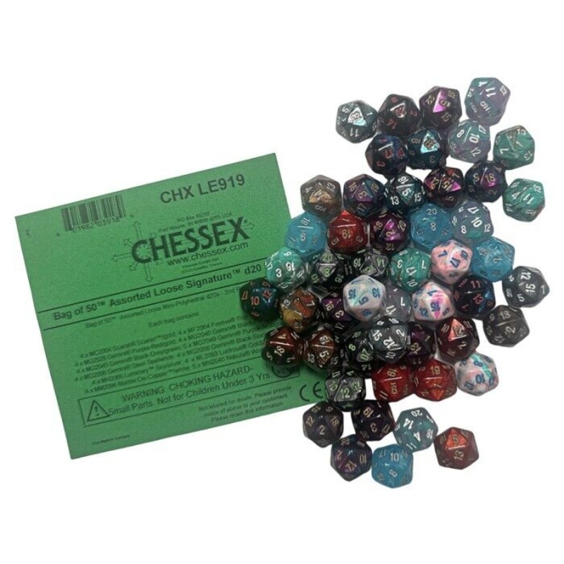 Chessex Dice - 50 Loose Mini D20 Dice - Assortment Bag - CHX LE919