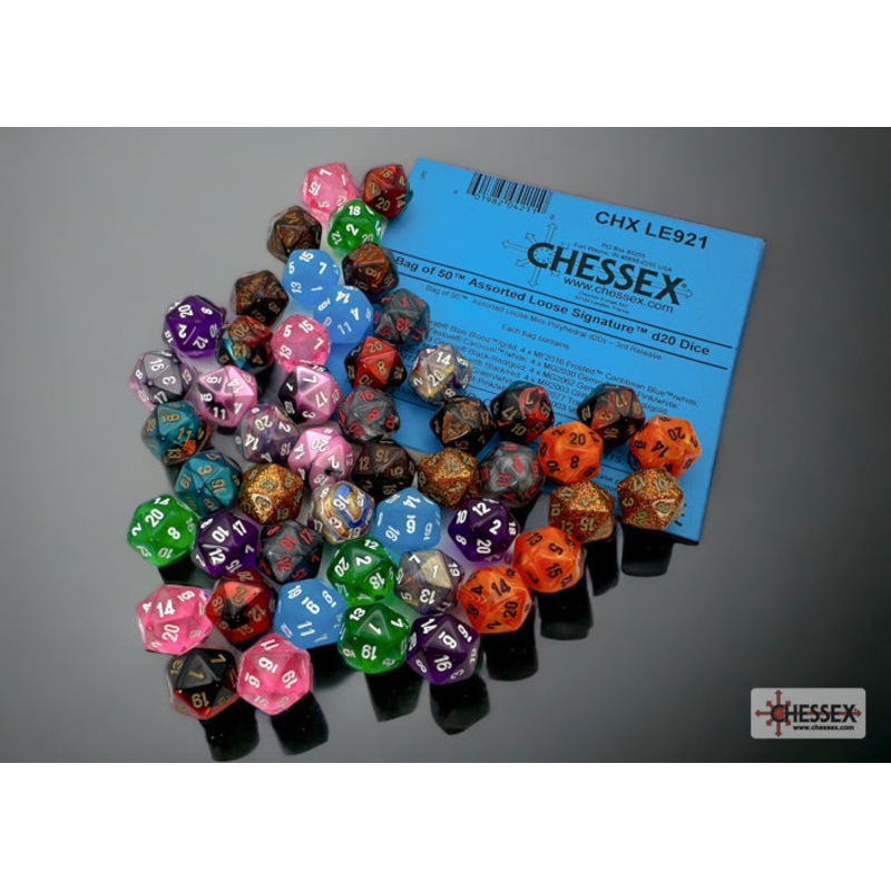 Chessex Dice - 50 Loose Mini D20 Dice - Assortment Bag - CHX LE921