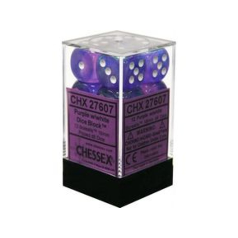 Chessex Dice - Borealis Purple with White - Set of 12 D6 - CHX 27607