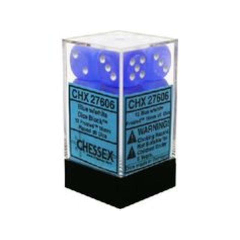 Chessex Dice - Frosted Blue with White - Set of 12 D6 - CHX 27606