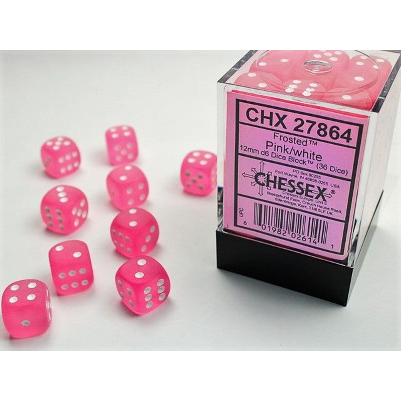 Chessex Dice - Frosted Pink with White - Set of 36 D6 - CHX 27864