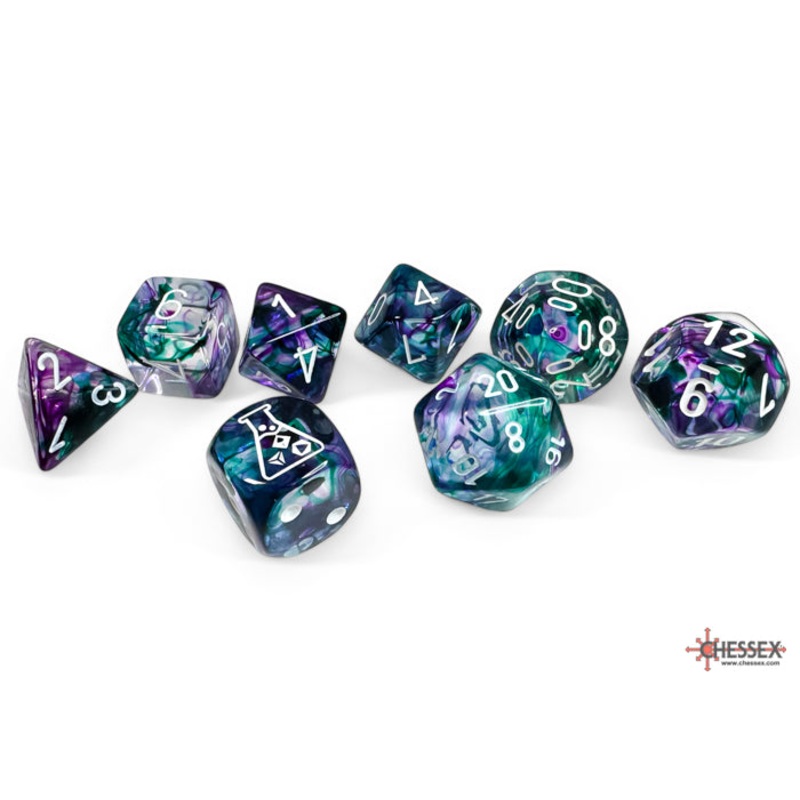 Chessex Dice - Lab Dice - 7-Die Set - Nebula - Polyhedral Fluorite with White