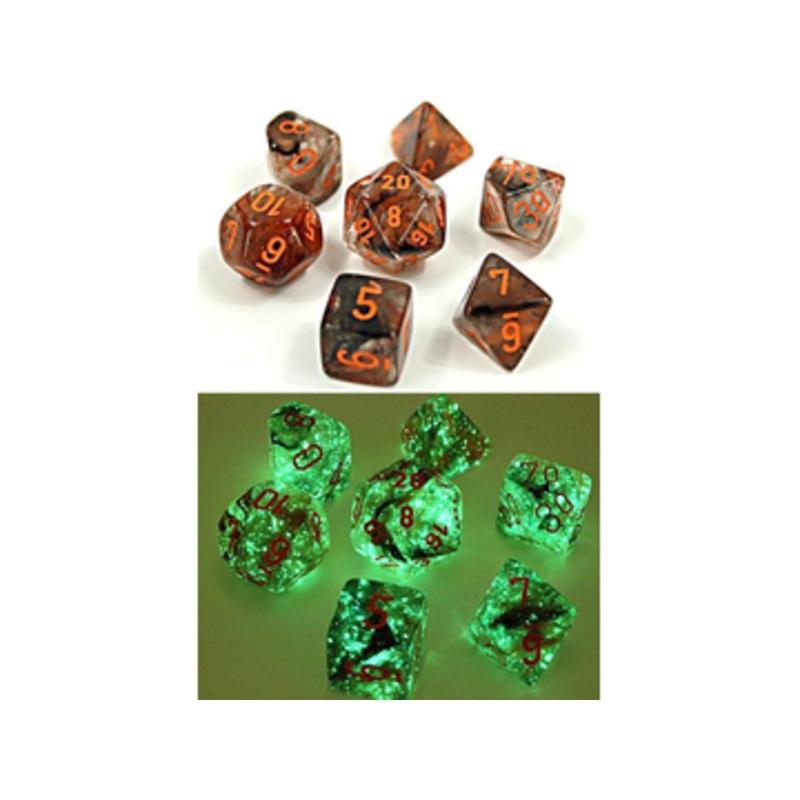 Chessex Dice - Lab Dice - Heavy 7-Die Set - Copper Matrix-Orange Luminary - CHX 30040