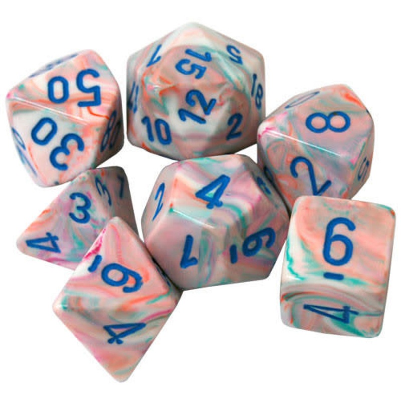 Chessex Dice - Mini Festive Pop Art with Blue - Set of 7 - CHX 20544
