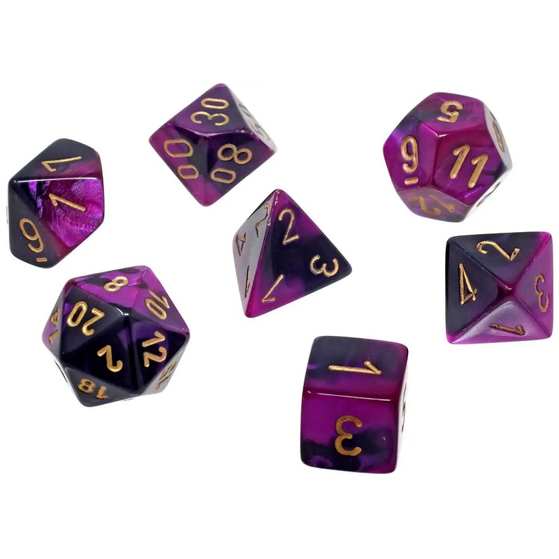 Chessex Dice - Mini Gemini Black-Purple with Gold - Set of 7 - CHX 20640