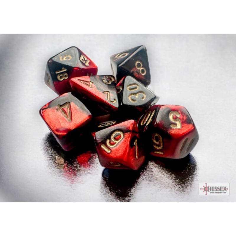 Chessex Dice - Mini Gemini Black-Red with Gold - Set of 7 - CHX 20633