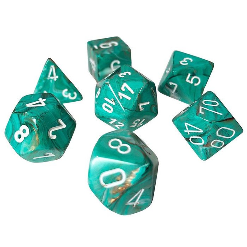 Chessex Dice - Mini Marble Oxi-Copper with White - Set of 7 - CHX 20403
