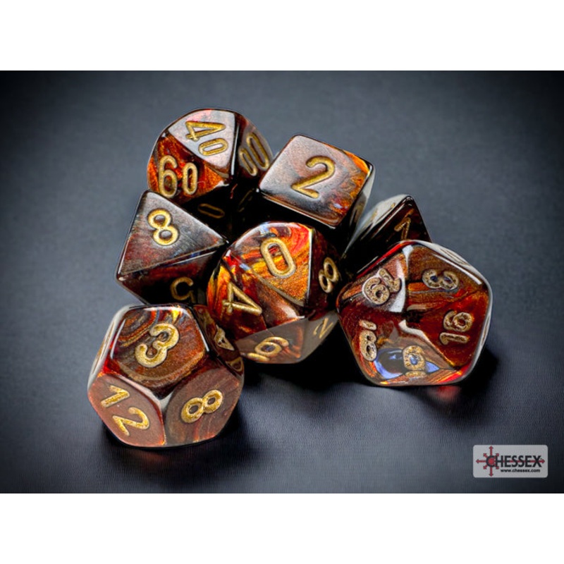 Chessex Dice - Mini Scarab Blue Blood with Gold - Set of 7 - CHX 20419