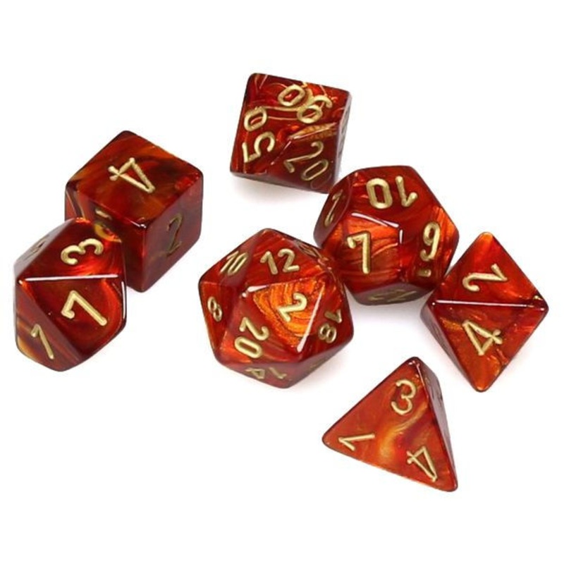 Chessex Dice - Mini Scarab Scarlet with Gold - Set of 7 - CHX 20414