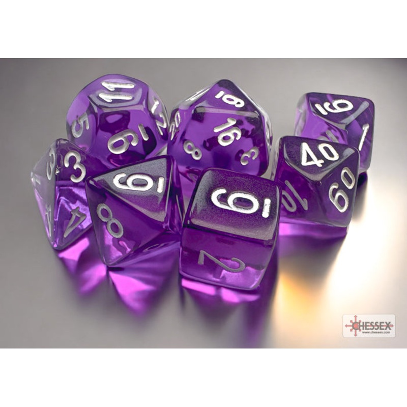 Chessex Dice - Mini Translucent Purple with White - Set of 7 - CHX 20377