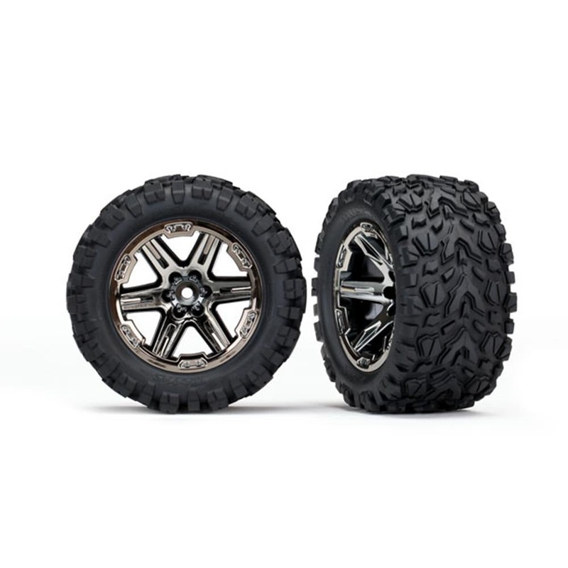 Traxxas 6773X - 2.8' RXT black chrome wheels, Talon Extreme tires (2)