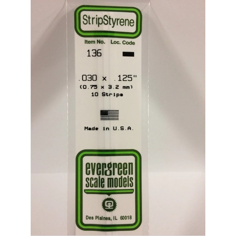 Stripstyrene White.75x3.2mm 10