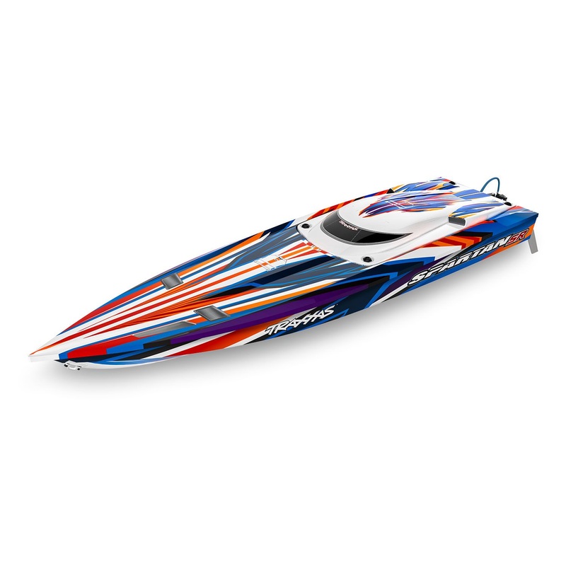 TRAXXAS 103076-4 Spartan SR: brushless race boat with self righting, TQi 2.4 GHz radio system, Traxxas Stability Management, Velineon 540XL Brushless Motor, VXL-6s Marine ESC, and factory-applied graphics.