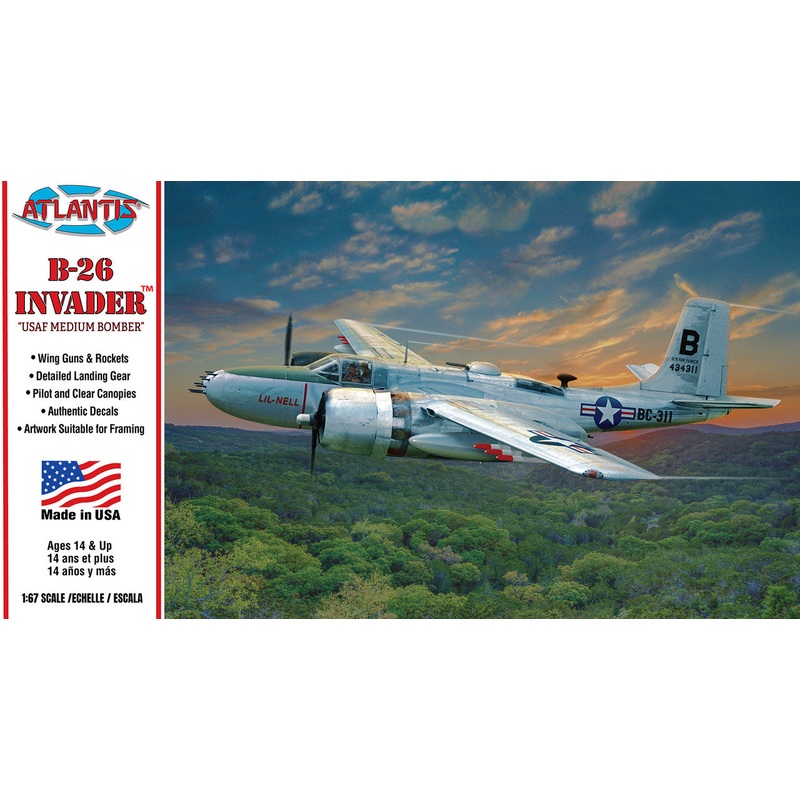 ATLANTIS M6818 B-26 Invader Medium Bomber USAF 1/67 Made in the USA
