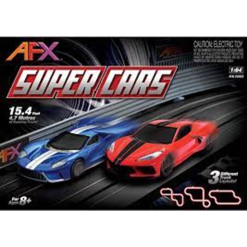 AFX 22032 Super Cars Set;15ft Track,Mega G+ Chassis,Tri-Pack