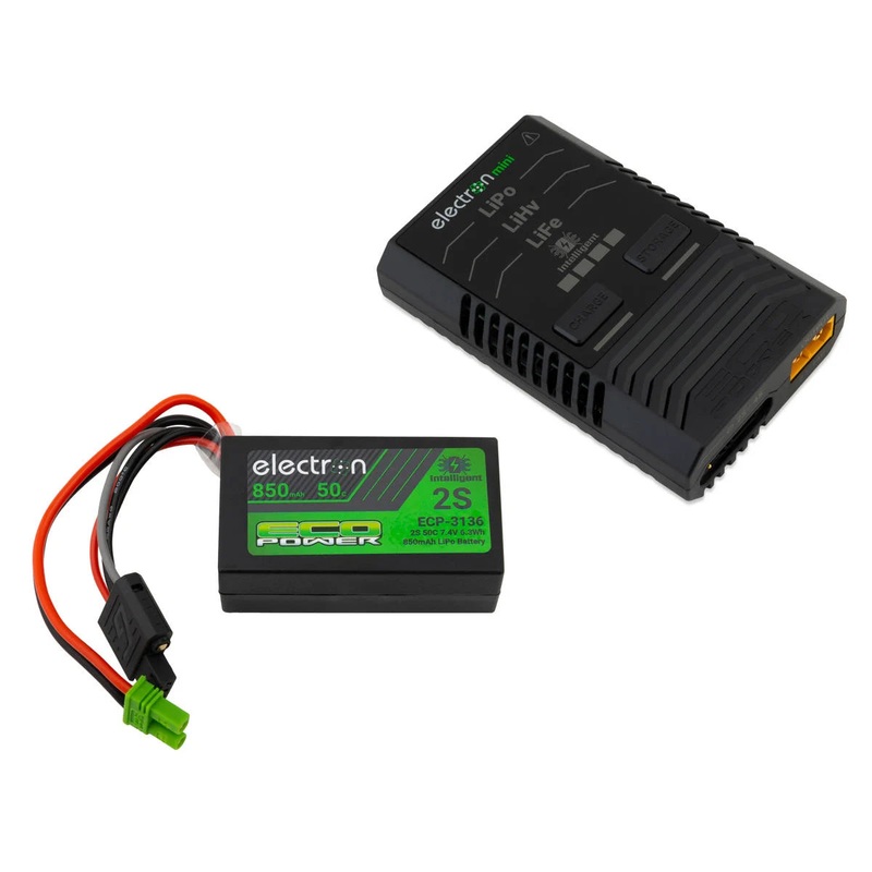ECOPOWER ECP-1009 Intelligent 2S 850mAh EC2 LiPo Battery/"Electron Mini" Charger Bundle (Losi Mini-T/B, Mini-LMT & Other Minis)