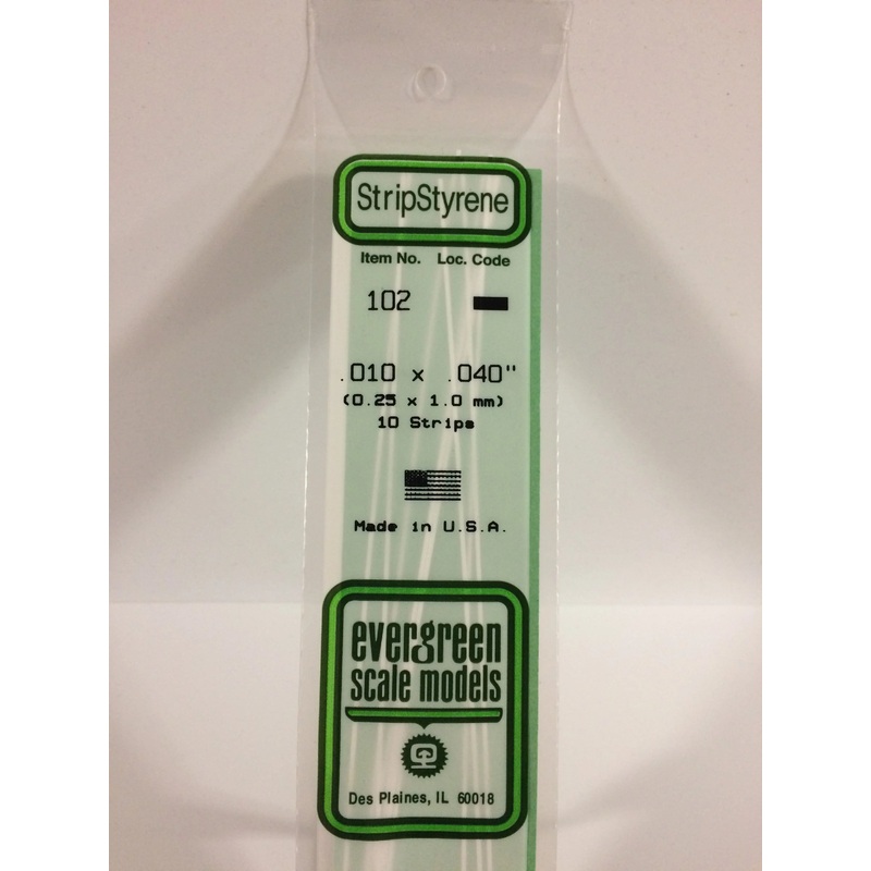 EVERGREEN 102 .010" X .040" OPAQUE WHITE POLYSTYRENE STRIP