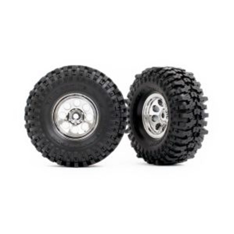 TRAXXAS 9873 Tires & wheels, assembled (chrome 1.0" wheels, Mickey Thompson Baja Pro Xs 2.4x1.0" tires) (2)