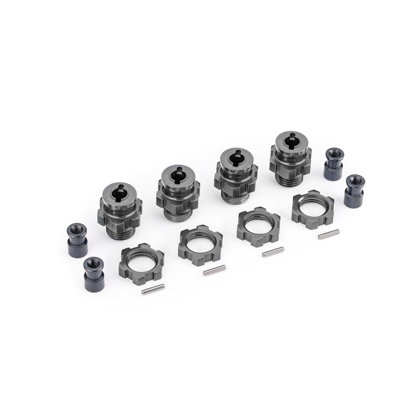 TRAXXAS 9086-GRAY Wheel hubs, splined, 17mm, short (gray-anodized) (4)/ wheel nuts, splined, 17mm (gray-anodized) (4)/ hub retainer M4 X 0.7 (4)/ axle pin (4) (for use with #9080 upgrade kit)