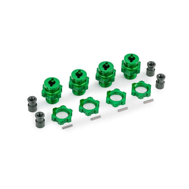 TRAXXAS 9086-GRN Wheel hubs, splined, 17mm, short (green-anodized) (4)/ wheel nuts, splined, 17mm (green-anodized) (4)/ hub retainer M4 X 0.7 (4)/ axle pin (4) (for use with #9080 upgrade kit)