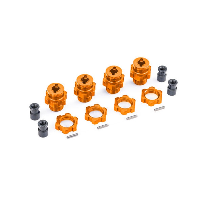 TRAXXAS 9086-ORNG Wheel hubs, splined, 17mm, short (orange-anodized) (4)/ wheel nuts, splined, 17mm (orange-anodized) (4)/ hub retainer M4 X 0.7 (4)/ axle pin (4) (for use with #9080 upgrade kit)