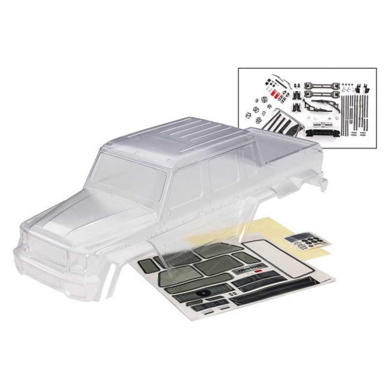 TRAXXAS 9129 Mercedes-Benz G 63 (clear, requires painting)/ decals/ window masks (includes grille, side mirrors, door handles, windshield wipers, & clipless mounting) (requires #8080X & 8828X inner fenders)