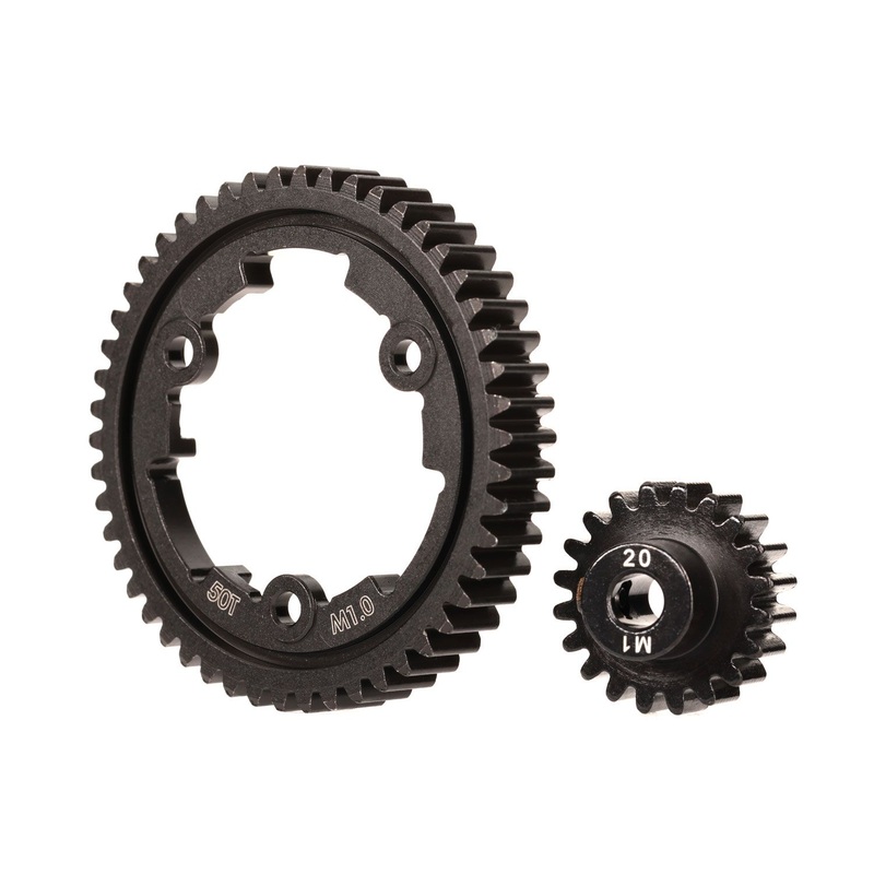 TRAXXAS 6450 Spur gear, 50T (machined, hardened steel) (wide-face)/ gear, 20T pinion (MOD1 1.0 metric pitch) (fits 5mm shaft)/ set screw