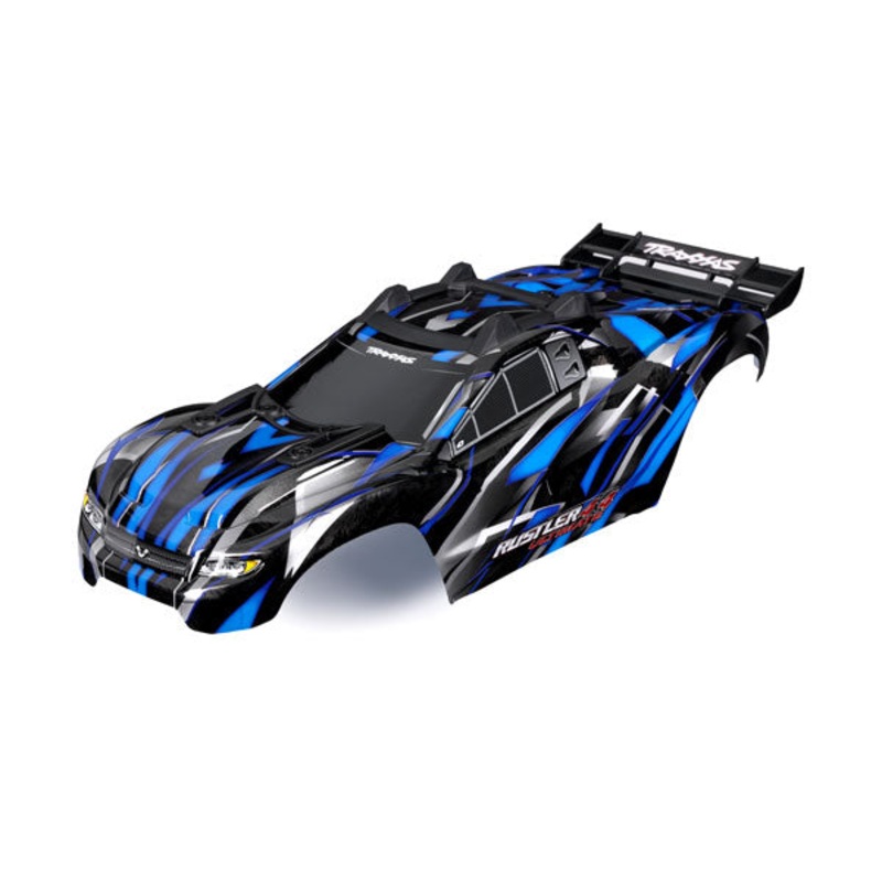 TRAXXAS 6749-BLUE Body, Rustler 4X4 Ultimate, blue (painted, decals applied) (assembled with front & rear body mounts and rear body support for clipless mounting)