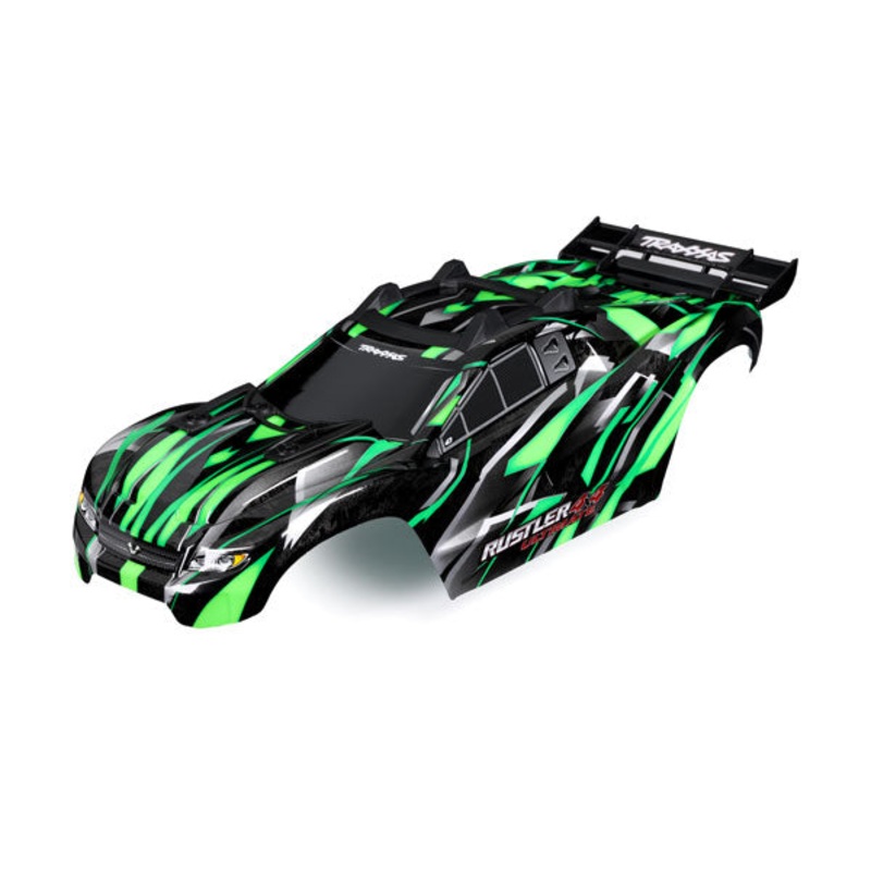 TRAXXAS 6749-GRN  Body, Rustler 4X4 Ultimate, green (painted, decals applied) (assembled with front & rear body mounts and rear body support for clipless mounting)