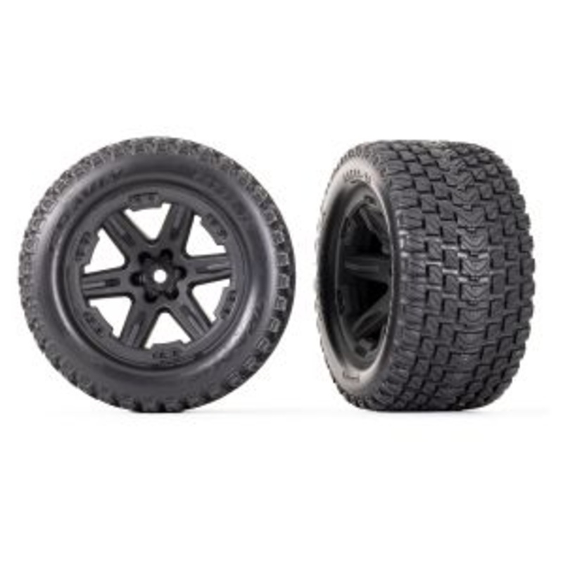 TRAXXAS 6764 Tires & wheels, assembled, glued (2.8") (RXT black wheels, Gravix tires, foam inserts) (4WD electric front/rear, 2WD electric front only) (2) (TSM rated)