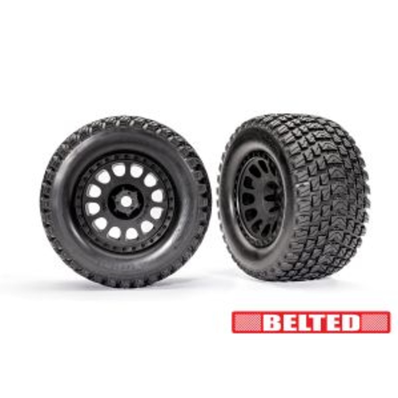 TRAXXAS 7862 Tires & wheels, assembled, glued (XRT Race black wheels, Gravix belted tires, dual profile (4.3" outer, 5.7" inner), foam inserts) (left & right)