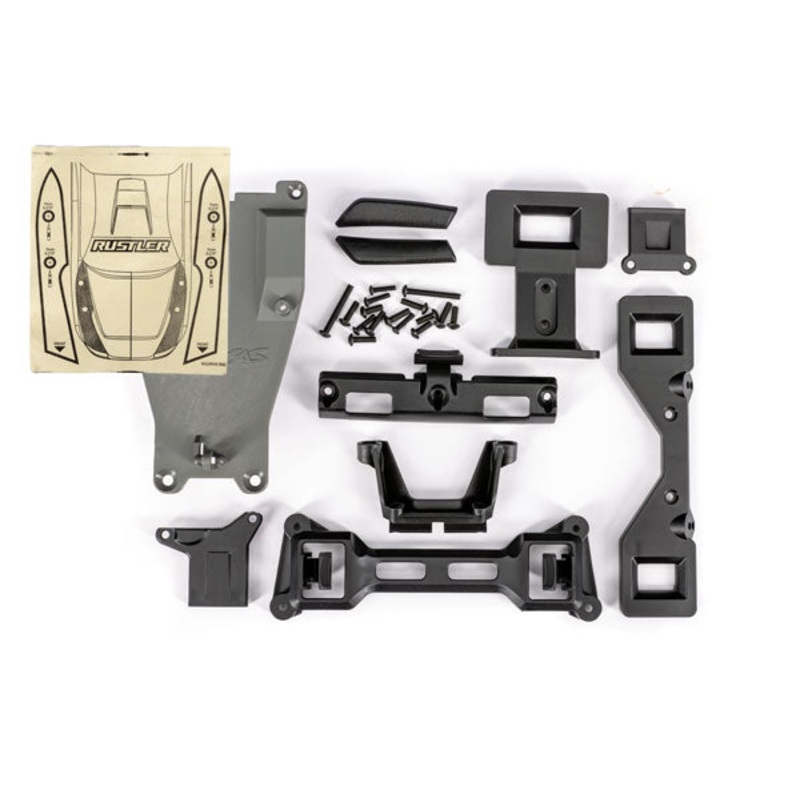 TRAXXAS 3734R Chassis & body conversion kit, Rustler (includes front & rear body mounts, latches, hardware) (for clipless mounting)
