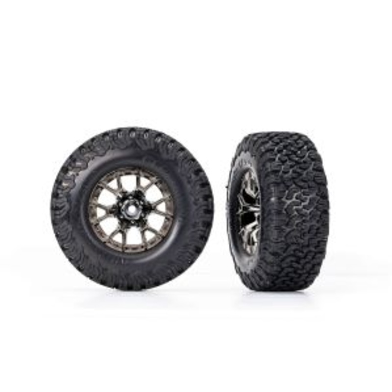 TRAXXAS 10186-BLKCR Tires & wheels, assembled, glued (Ford Raptor R black chrome wheels, BFGoodrich All-Terrain  T/A KO2 tires, foam inserts) (2) (2WD front)