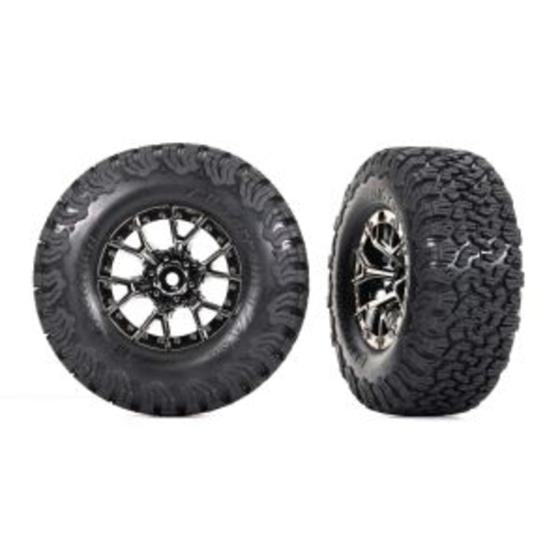 TRAXXAS 10187-BLKCR Tires & wheels, assembled, glued (Ford Raptor R black chrome wheels, BFGoodrich All-Terrain  T/A KO2 tires, foam inserts) (2) (4WD front/rear, 2WD rear)