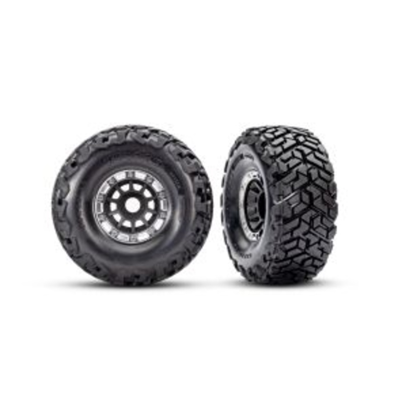 TRAXXAS 10272-BLK Tires & wheels, assembled, glued, left (1), right (1) (black with satin beadlock wheels, Maxx Slash belted tires, foam inserts) (17mm splined) (TSM rated)