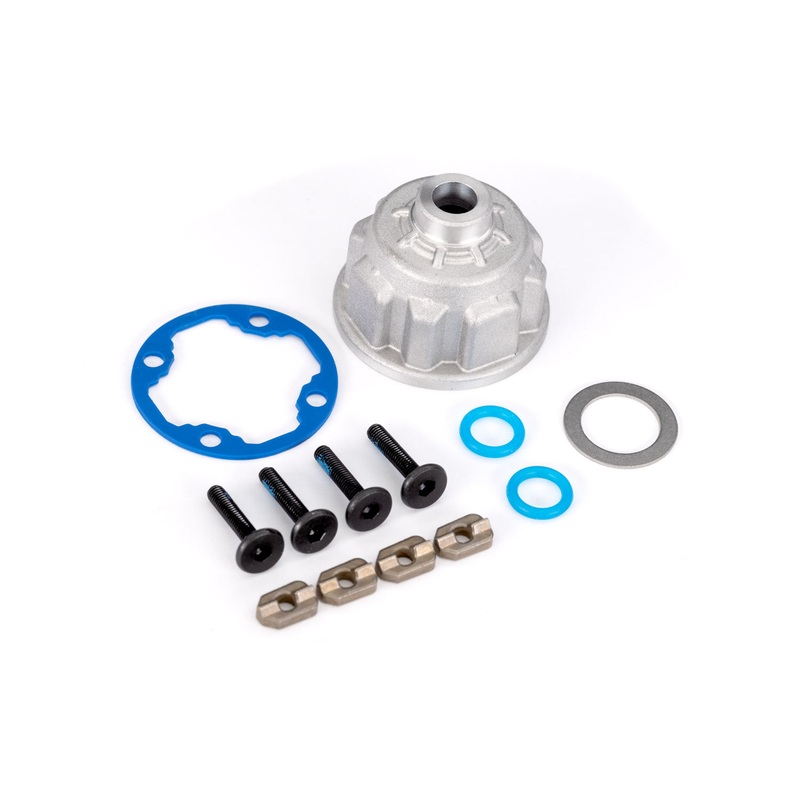 TRAXXAS 10281 Carrier, differential (aluminum)/ o-ring gaskets (2)/ ring gear gasket/ spacers (4)/ 12.2x18x0.5 MW/ 3x15mm flat-head machine screws (with threadlock) (4)