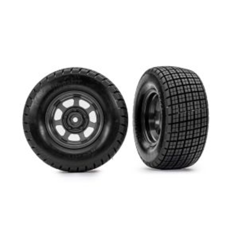 TRAXXAS 10473 Tires & wheels, assembled, glued (dirt oval, graphite gray wheels, Hoosier tires, foam inserts) (2) (2WD front only)