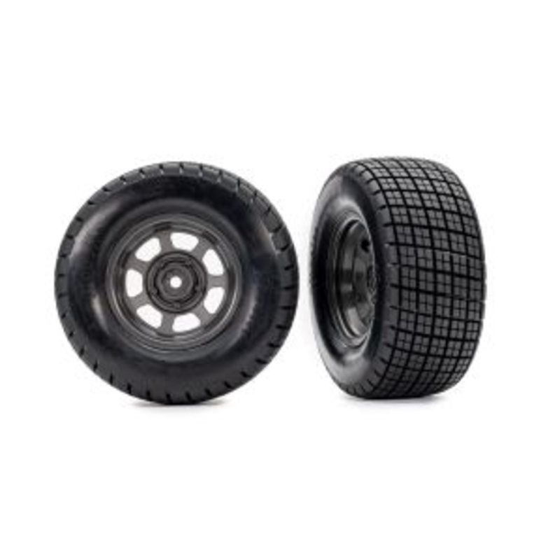 TRAXXAS 10474 Tires & wheels, assembled, glued (dirt oval, graphite gray wheels, Hoosier tires, foam inserts) (2) (4WD front/rear, 2WD rear only)