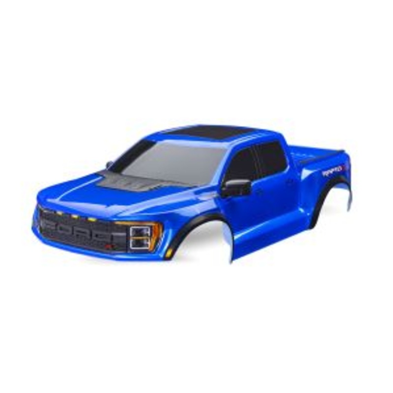 TRAXXAS 10112-BLUE Body, Ford Raptor R, complete (blue) (includes grille, tailgate trim, side mirrors, decals, & clipless mounting) (requires #10124 & 10125 body mounts)