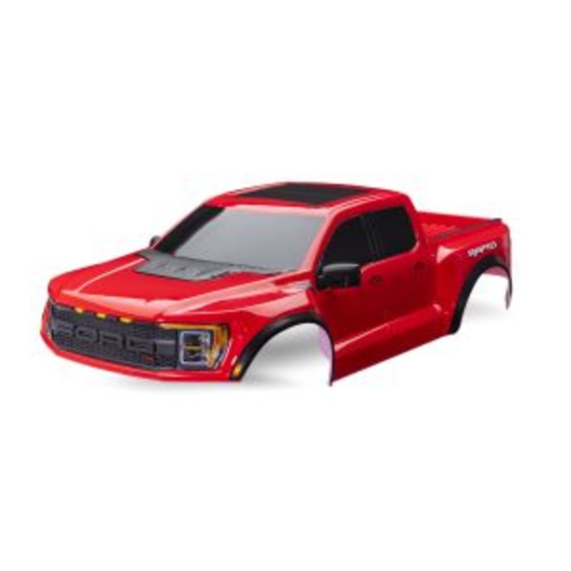 TRAXXAS 10112-RED Body, Ford Raptor R, complete (red) (includes grille, tailgate trim, side mirrors, decals, & clipless mounting) (requires #10124 & 10125 body mounts)