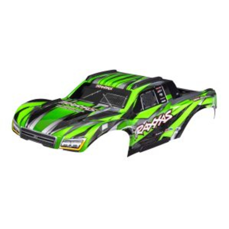 TRAXXAS 10211-GRN Body, Maxx Slash, green (painted)/ decal sheet (assembled with body support, body plastics, & latches for clipless mounting)