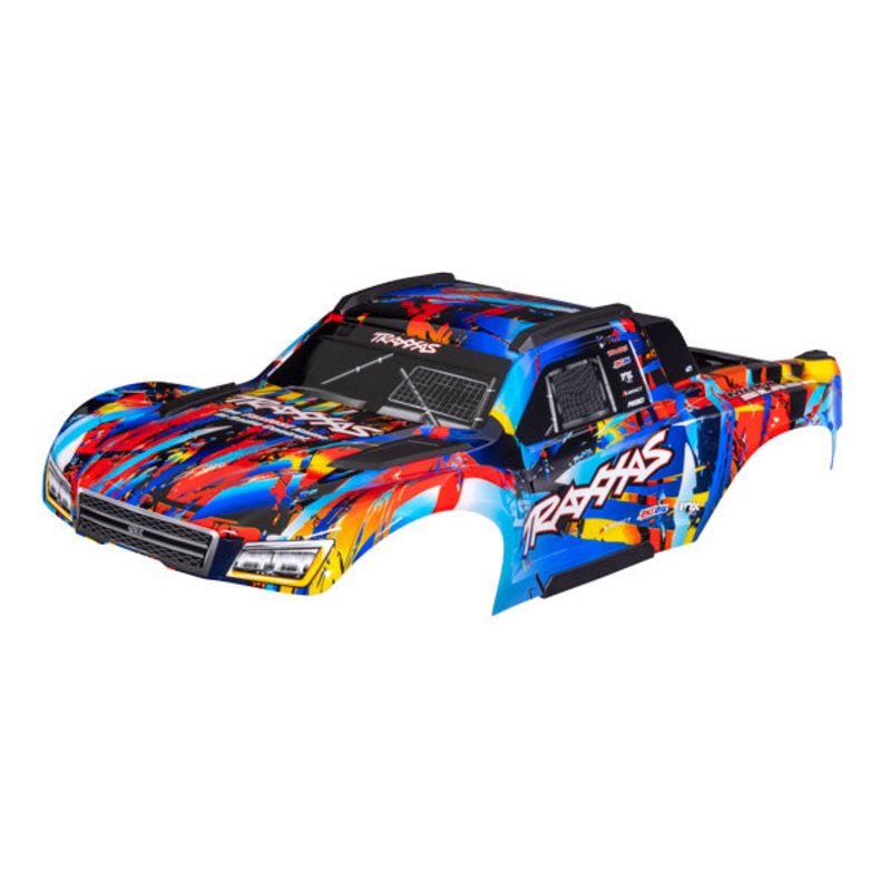 TRAXXAS 10211-RNR Body, Maxx Slash, Rock n' Roll (painted)/ decal sheet (assembled with body support, body plastics, & latches for clipless mounting)