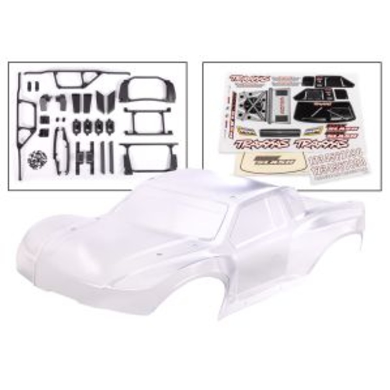 TRAXXAS 10211R Body, Maxx Slash (clear, requires painting)/ window masks/ decal sheet (includes body support, body plastics, latches, & hardware for clipless mounting) (heavy duty)