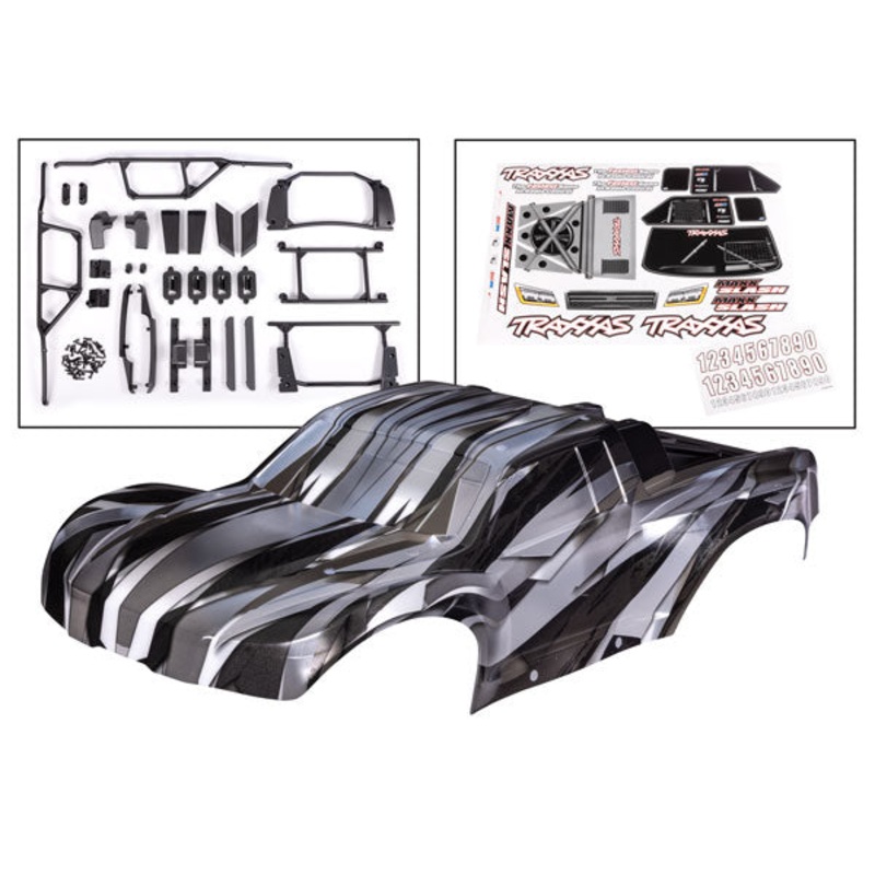 TRAXXAS 10211X Body, Maxx Slash, ProGraphix (graphics are printed, requires paint & final color application)/ decal sheet (includes body support, body plastics, latches, & hardware for clipless