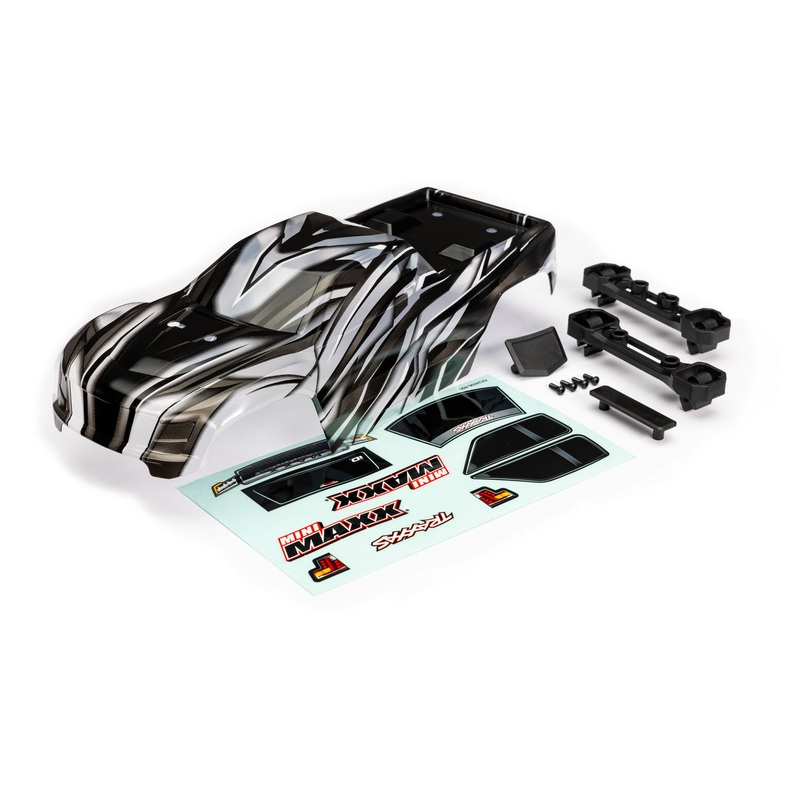 TRAXXAS 10711X Body, Mini Maxx, ProGraphix (graphics are printed, requires paint & final color application)/ decals (includes front & rear body latches, hardware) (for clipless mounting)