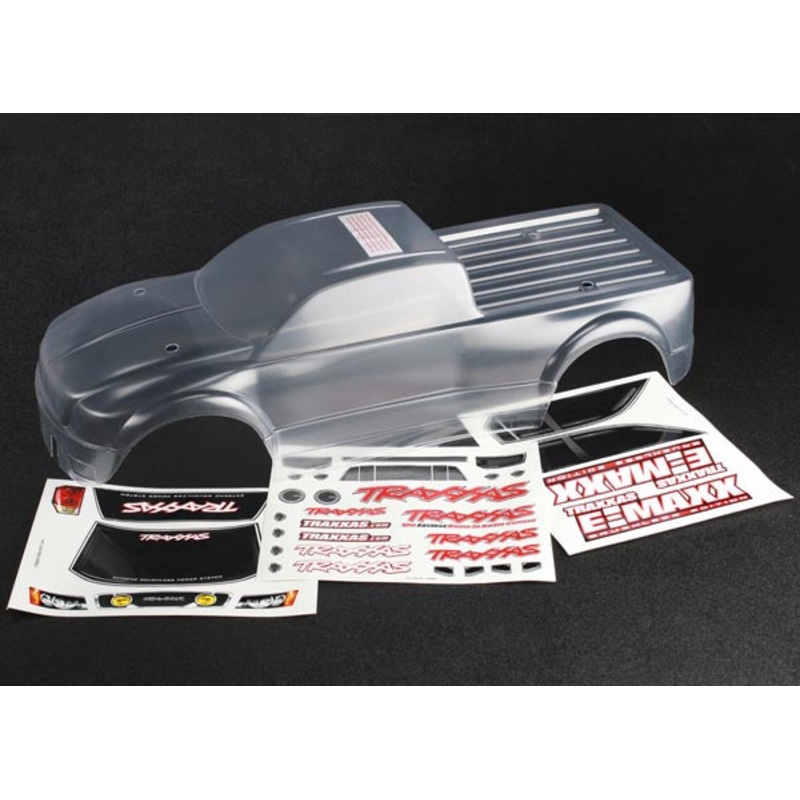 TRAXXAS 3915 Lexan Body E-Maxx Brushless (clear, requires painting)/ decal sheet