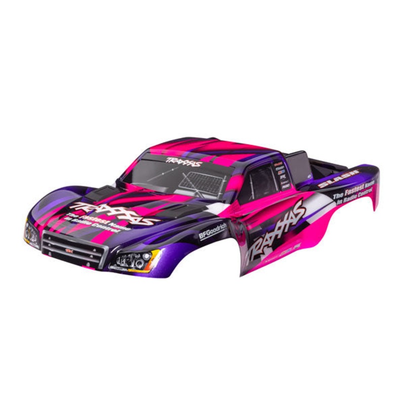 TRAXXAS 5851-PINK Body, Slash 2WD (also fits Slash VXL & Slash 4X4), pink & purple (painted, decals applied) (assembled with front & rear latches for clipless mounting)