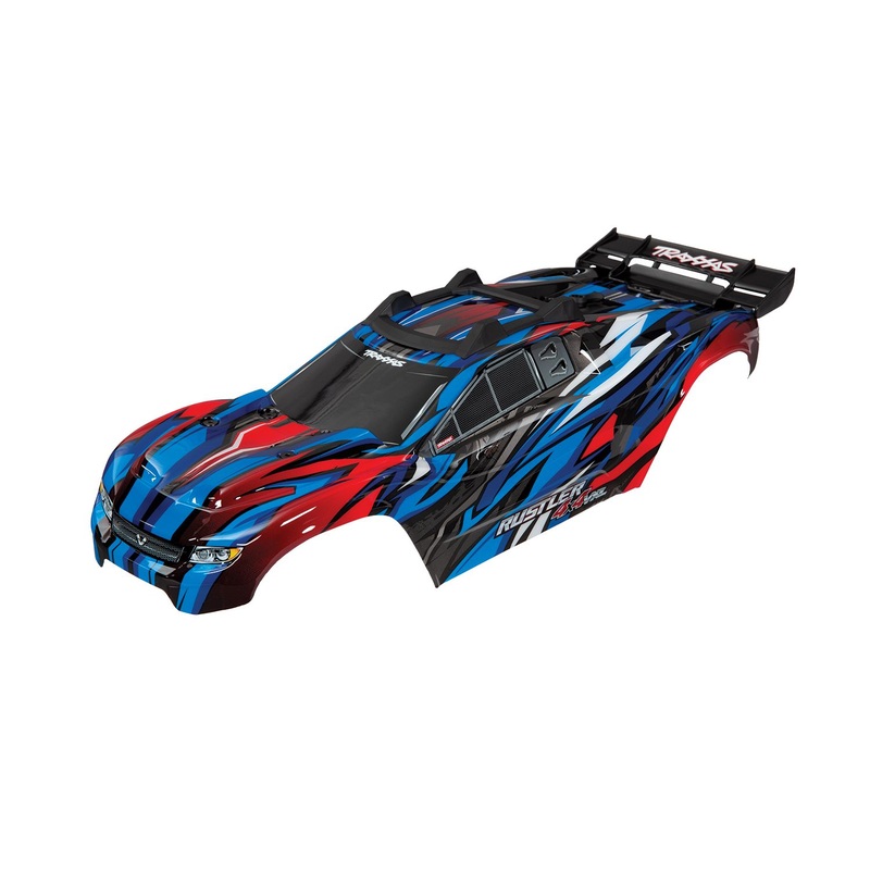 TRAXXAS 6717A Body, Rustler 4X4 VXL, blue (painted, decals applied) (assembled with front & rear body mounts and rear body support for clipless mounting)