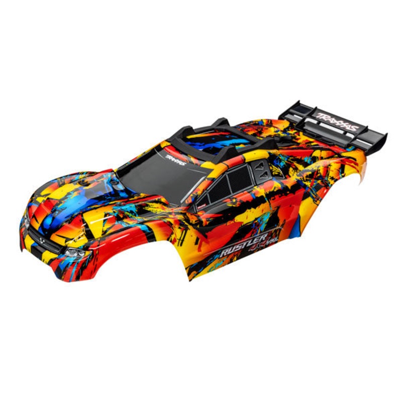TRAXXAS 6718R  Body, Rustler 4X4 VXL, Solar Flare (painted, decals applied) (assembled with front & rear body mounts and rear body support for clipless mounting)